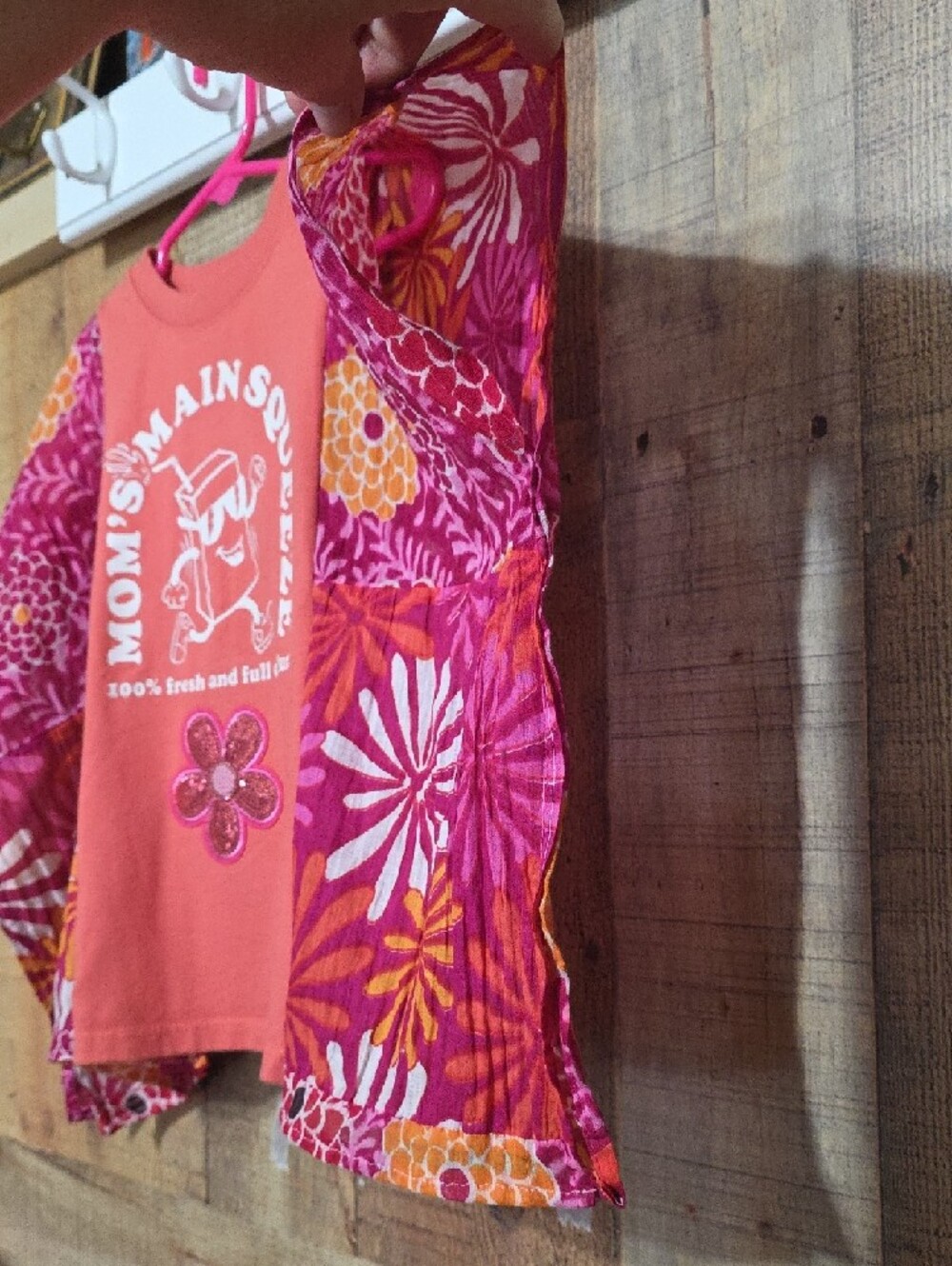 Kid's Upcycled Mom's Main Squeeze Coral & Fuchsia Graphic Poncho Tee - Picture 5 of 7